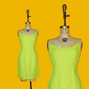 1990s-Y2K ASHLEY BROOKE LIME Bright Green Sleeveless Wiggle Cocktail Dress. S